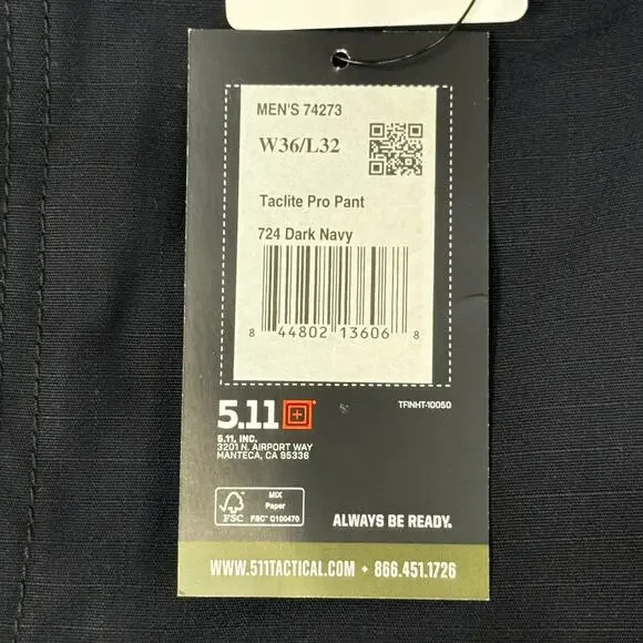 5.11 TACTICAL Men's Tactlite Pro Ripstop Pant Sz- 36"W x 32"I Dark Navy 74273 - Picture 13 of 16